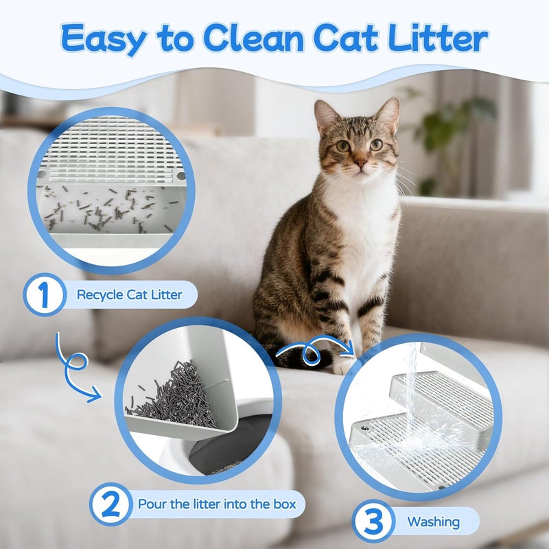 Bartuke Extra Large 3 Steps Litter Box Ramp, Adjustable Cat Litter Box Step with Filter Function, Easy to Clean Cat Litter Stair Catcher for Elderly Cats and Kitten (Light Grey) - Image 5